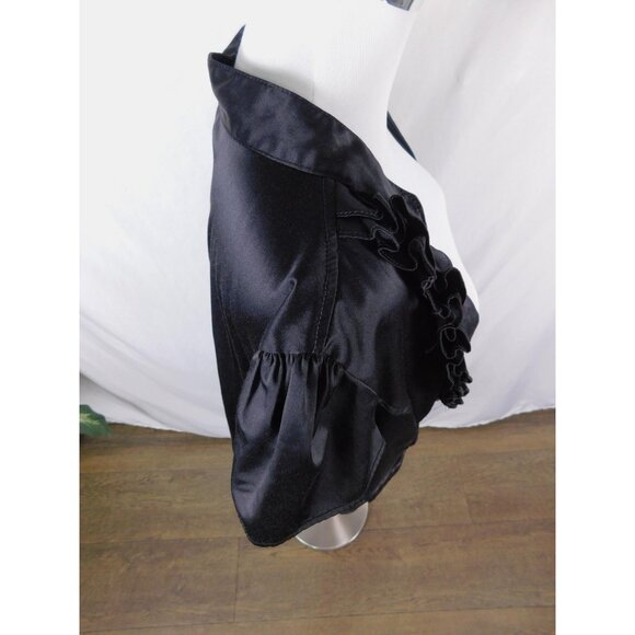 Dots Blazer Womens 2X Black Short Sleeve Ruffle Trim Satin Look Button Front - Picture 9 of 12